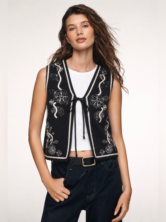 DRIFTWOOD Jackets & Blazers - NWT Anthropologie DRIFTWOOD Ravishing Roset Tie Front Sweater Vest In Black Sz L